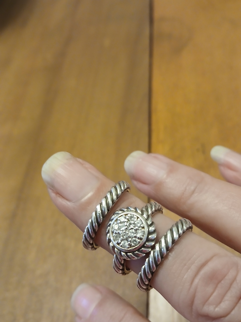 Twist Rope Silver Ring with Pave Cluster in Silver
